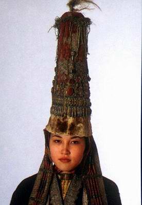 Kazakhstan people national clothes: woman's wedding head-dress