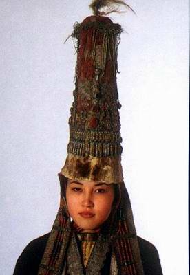 Kazakhstan people national clothes: woman's wedding head-dress Kazakhstan people national clothes: woman's wedding head-dress
